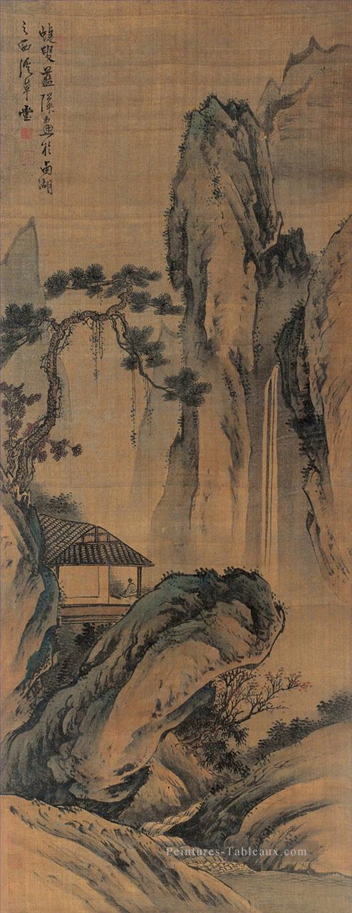 regarder cascade vieille Chine à l’encre Peintures à l'huile